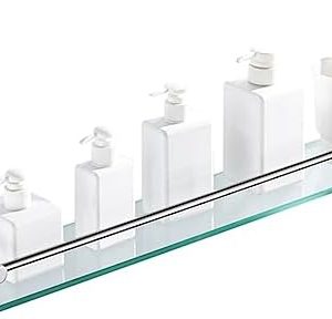 Hochwertiger Edelstahl 304 Glasregal für Badezimmer – 8 mm gehärtetes Glas, 50 cm, wandmontiert und platzsparend