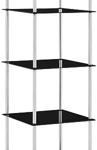 Glasregal von – 5 Ablagen aus gehärtetem Glas & Edelstahl in Schwarz, ideal für Wohnzimmer, Büro & Bad!