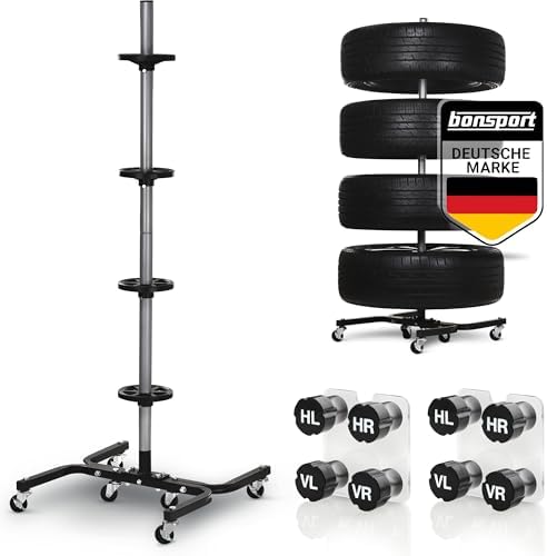Bonsport Felgenbaum XL für bis 295mm Autoreifen - Belastbar bis 150 kg mit 8 Reifenmarkierern - Praktischer Reifenstände