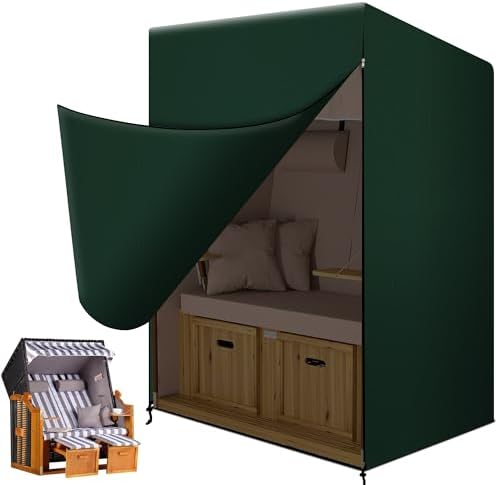 Funshot Strandkorb Schutzhülle Winterfest – Wasserdichte Abdeckhaube für Outdoor-Möbel, Grün, 125x90x165/135cm