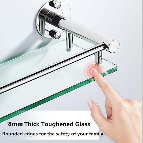 Hochwertiger Edelstahl 304 Glasregal für Badezimmer – 8 mm gehärtetes Glas, 50 cm, wandmontiert und platzsparend