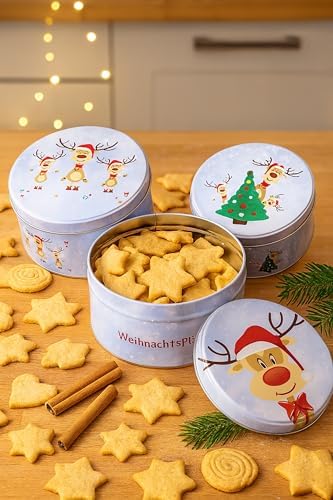 KAMACA 3er Set Keksdosen aus Metall mit Deckel – Praktische Plätzchen Aufbewahrung für Weihnachten, Advent und Winter