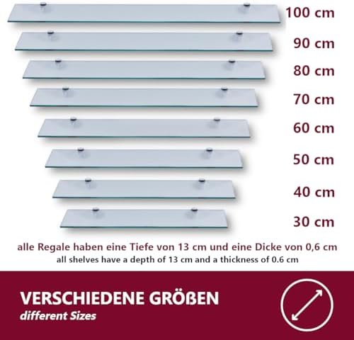 Euro Klarglas Duschregal - 6mm ESG Sicherheitsglas für Badezimmer, elegante Wandmontage, verschiedene Größen verfügbar (