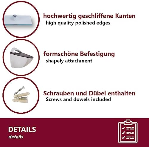 Euro Klarglas Duschregal - 6mm ESG Sicherheitsglas für Badezimmer, elegante Wandmontage, verschiedene Größen verfügbar (