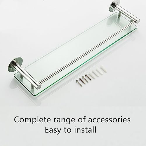 Hochwertiger Edelstahl 304 Glasregal für Badezimmer – 8 mm gehärtetes Glas, 50 cm, wandmontiert und platzsparend