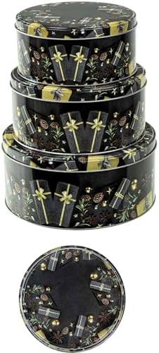 Bonsport Keksdosen Set 3-teilig rund – Elegante Weihnachtsgebäckdosen in Schwarz/Gold, perfekt als Geschenke!