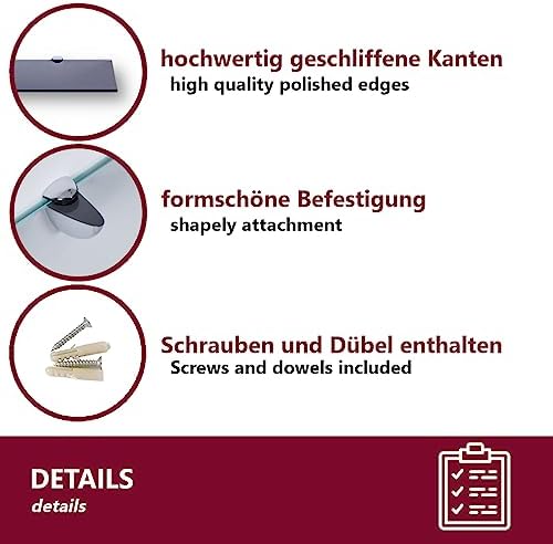 Euro Klarglas Duschregal - 6mm ESG Sicherheitsglas für Badezimmer, elegante Wandmontage, verschiedene Größen verfügbar (