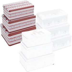 Bonsport 3-teiliges Keksdosen Set - Rechteckige Weihnachts-Plätzchendosen mit Schneeflocken, Tannenbaum & Rentier