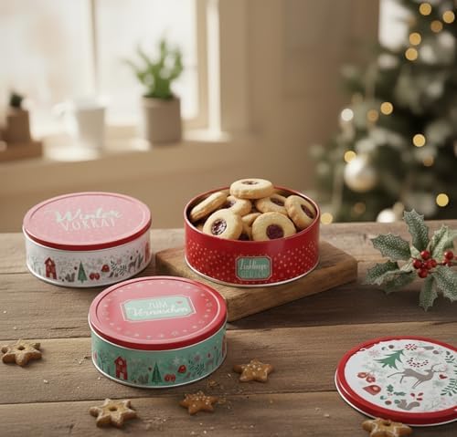 KAMACA 3er Set Keksdosen aus Metall mit Deckel – Praktische Plätzchen Aufbewahrung für Weihnachten, Advent und Winter