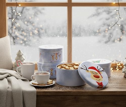 KAMACA 3er Set Keksdosen aus Metall mit Deckel – Praktische Plätzchen Aufbewahrung für Weihnachten, Advent und Winter