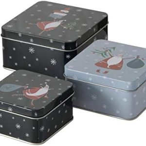 Metall Keksdose 3er Set – Plätzchendosen eckig schwarz-grau mit Weihnachtsmann für festliche Anlässe