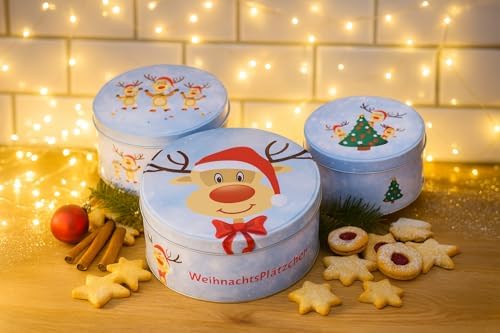 KAMACA 3er Set Keksdosen aus Metall mit Deckel – Praktische Plätzchen Aufbewahrung für Weihnachten, Advent und Winter