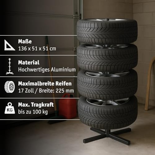 WALTER Reifenständer für PKW - Stabiler Felgenbaum bis 100 kg, schonend für 225 mm Reifen