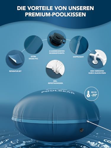 Poolkissen Winter XXL 2m - Überwinterungsluftkissen mit Doppelnaht & Reparaturset für optimalen Frostschutz im Pool