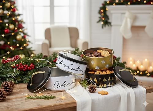 KAMACA 3er Set Keksdosen aus Metall mit Deckel – Praktische Plätzchen Aufbewahrung für Weihnachten, Advent und Winter