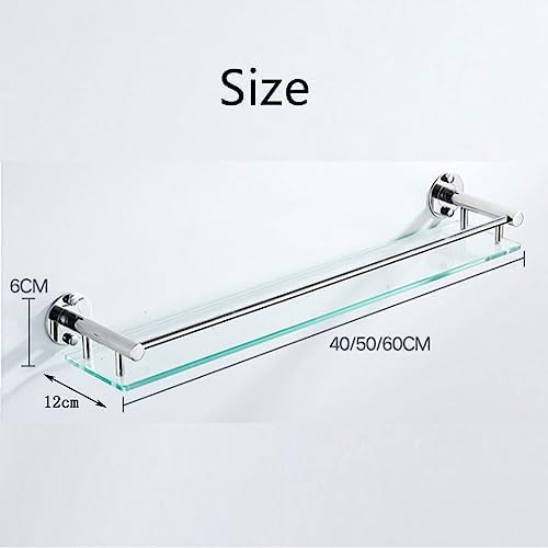 Hochwertiger Edelstahl 304 Glasregal für Badezimmer – 8 mm gehärtetes Glas, 50 cm, wandmontiert und platzsparend