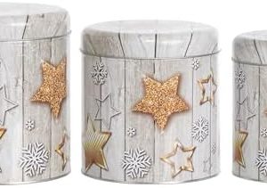Brandsseller 3er Set Keksdose Zylinderform Metall mit Sternen für festliche Weihnachten