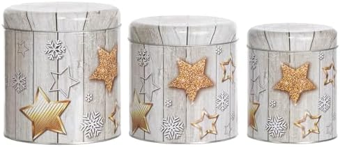 Brandsseller 3er Set Keksdose Zylinderform Metall mit Sternen für festliche Weihnachten