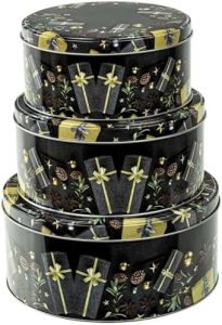 Bonsport Keksdosen Set 3-teilig rund – Elegante Weihnachtsgebäckdosen in Schwarz/Gold, perfekt als Geschenke!