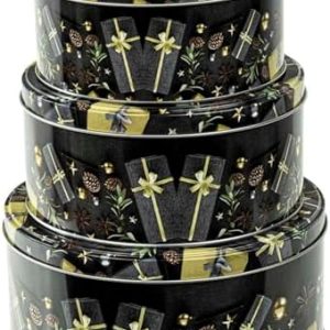 Bonsport Keksdosen Set 3-teilig rund – Elegante Weihnachtsgebäckdosen in Schwarz/Gold, perfekt als Geschenke!