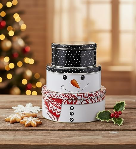 KAMACA 3er Set Keksdosen aus Metall mit Deckel – Praktische Plätzchen Aufbewahrung für Weihnachten, Advent und Winter