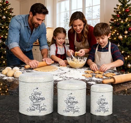 Brandsseller 3er Set Keksdose Zylinderform Metall mit Sternen für festliche Weihnachten