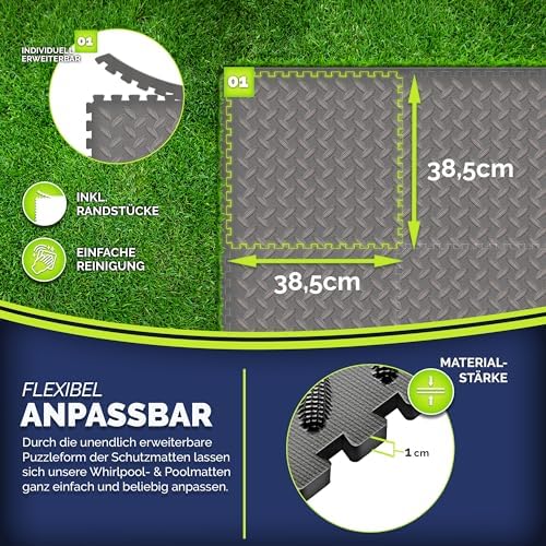 tillvex® Pool Bodenschutzmatte 24 Stück | Wärmeschutz für Pool & Planschbecken | Rutschfeste Unterlage für Outdoor-Spaß