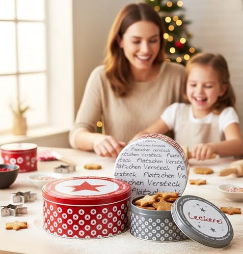KAMACA 3er Set Keksdosen aus Metall mit Deckel – Praktische Plätzchen Aufbewahrung für Weihnachten, Advent und Winter