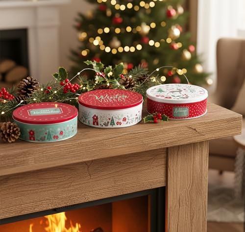 KAMACA 3er Set Keksdosen aus Metall mit Deckel – Praktische Plätzchen Aufbewahrung für Weihnachten, Advent und Winter