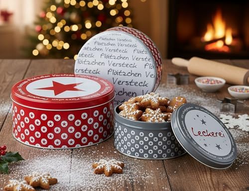 KAMACA 3er Set Keksdosen aus Metall mit Deckel – Praktische Plätzchen Aufbewahrung für Weihnachten, Advent und Winter