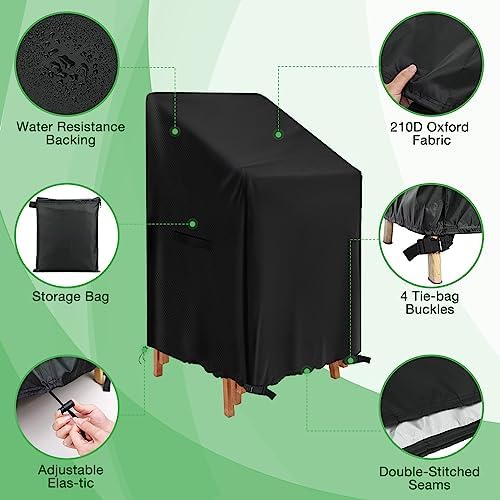 GARPROVM Schutzhülle für Gartenstühle - Wasserdichte Abdeckung für 2 Stapelstühle, Wetterfest & Robust für Balkon und Ga