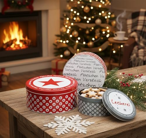 KAMACA 3er Set Keksdosen aus Metall mit Deckel – Praktische Plätzchen Aufbewahrung für Weihnachten, Advent und Winter