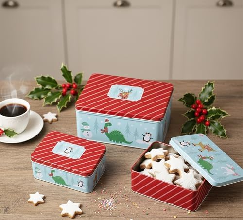 KAMACA 3er Set Keksdosen aus Metall mit Deckel – Praktische Plätzchen Aufbewahrung für Weihnachten, Advent und Winter