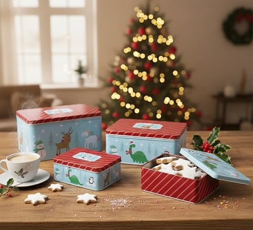 KAMACA 3er Set Keksdosen aus Metall mit Deckel – Praktische Plätzchen Aufbewahrung für Weihnachten, Advent und Winter
