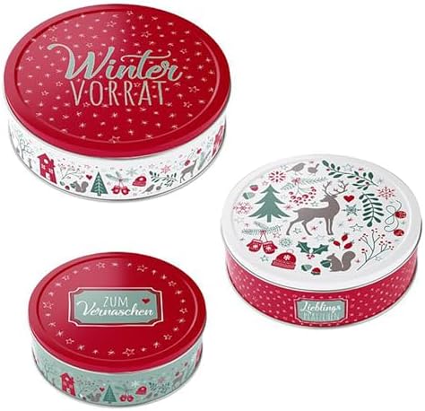 KAMACA 3er Set Keksdosen aus Metall mit Deckel – Praktische Plätzchen Aufbewahrung für Weihnachten, Advent und Winter