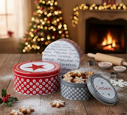 KAMACA 3er Set Keksdosen aus Metall mit Deckel – Praktische Plätzchen Aufbewahrung für Weihnachten, Advent und Winter
