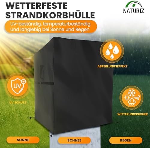 Naturiz® Premium Strandkorb Schutzhülle – Wetterfest & UV-beständig für den Winter – 600D Oxford mit Belüftungsfenstern,