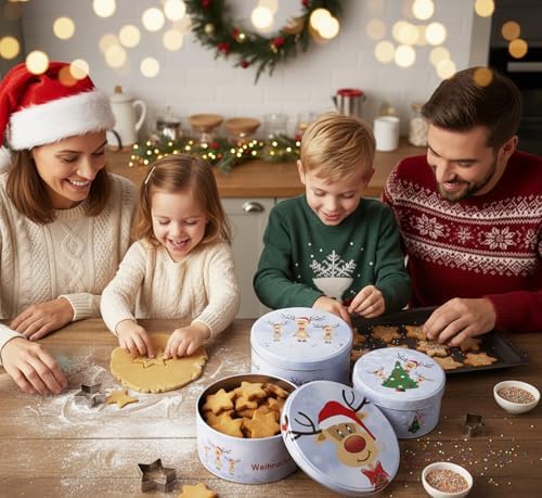 KAMACA 3er Set Keksdosen aus Metall mit Deckel – Praktische Plätzchen Aufbewahrung für Weihnachten, Advent und Winter