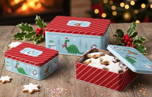 KAMACA 3er Set Keksdosen aus Metall mit Deckel – Praktische Plätzchen Aufbewahrung für Weihnachten, Advent und Winter