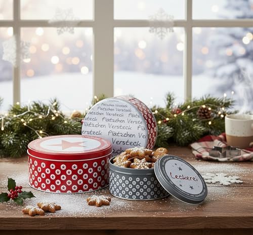 KAMACA 3er Set Keksdosen aus Metall mit Deckel – Praktische Plätzchen Aufbewahrung für Weihnachten, Advent und Winter