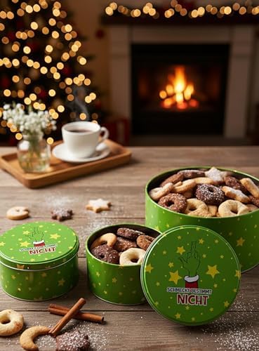 KAMACA 3er Set Keksdosen aus Metall mit Deckel – Praktische Plätzchen Aufbewahrung für Weihnachten, Advent und Winter