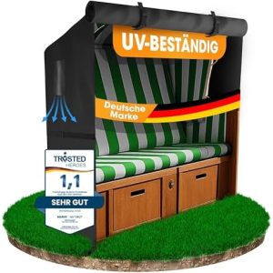 Naturiz® Premium Strandkorb Schutzhülle – Wetterfest & UV-beständig für den Winter – 600D Oxford mit Belüftungsfenstern,