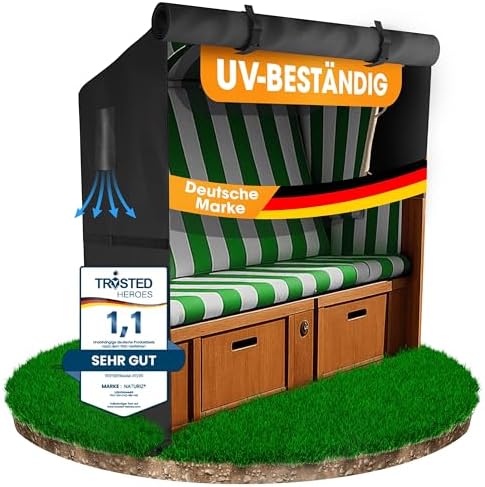 Naturiz® Premium Strandkorb Schutzhülle – Wetterfest & UV-beständig für den Winter – 600D Oxford mit Belüftungsfenstern,