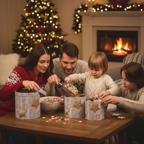 Brandsseller 3er Set Keksdose Zylinderform Metall mit Sternen für festliche Weihnachten