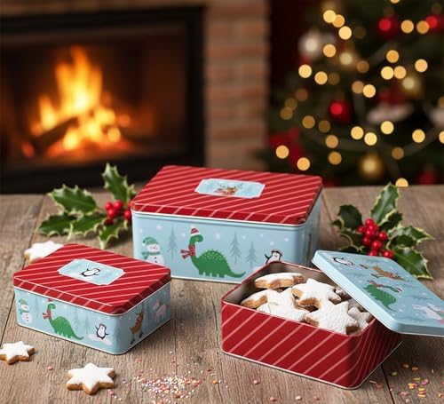KAMACA 3er Set Keksdosen aus Metall mit Deckel – Praktische Plätzchen Aufbewahrung für Weihnachten, Advent und Winter