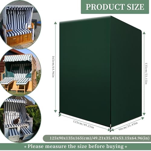 Funshot Strandkorb Schutzhülle Winterfest – Wasserdichte Abdeckhaube für Outdoor-Möbel, Grün, 125x90x165/135cm