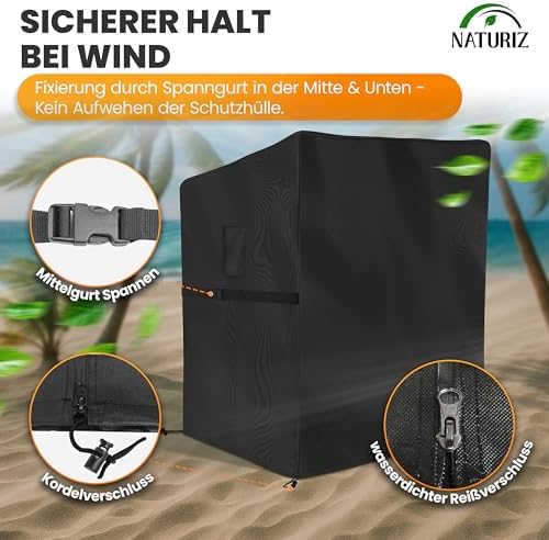 Naturiz® Premium Strandkorb Schutzhülle – Wetterfest & UV-beständig für den Winter – 600D Oxford mit Belüftungsfenstern,