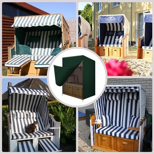 Funshot Strandkorb Schutzhülle Winterfest – Wasserdichte Abdeckhaube für Outdoor-Möbel, Grün, 125x90x165/135cm
