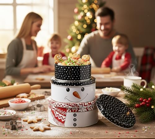 KAMACA 3er Set Keksdosen aus Metall mit Deckel – Praktische Plätzchen Aufbewahrung für Weihnachten, Advent und Winter