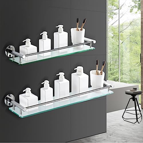 Hochwertiger Edelstahl 304 Glasregal für Badezimmer – 8 mm gehärtetes Glas, 50 cm, wandmontiert und platzsparend